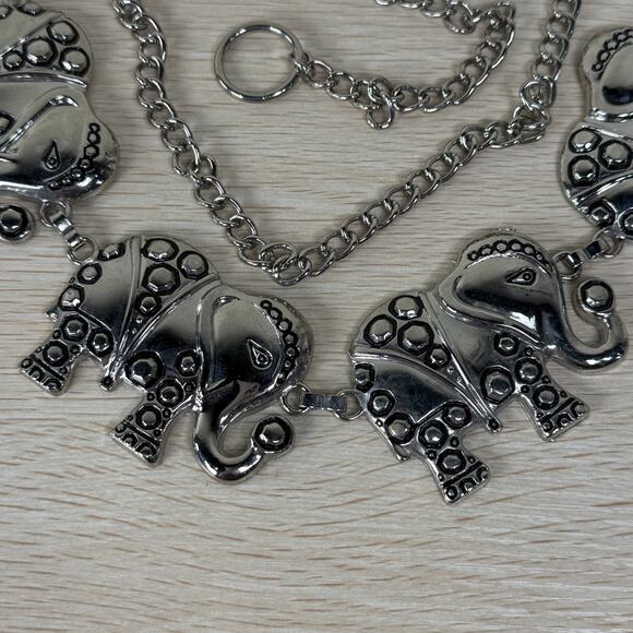 Vintage 90s Y2k Silver Tone Elephant Adj. Chain Belt Boho Hippie Artsy Bohemian main image 4